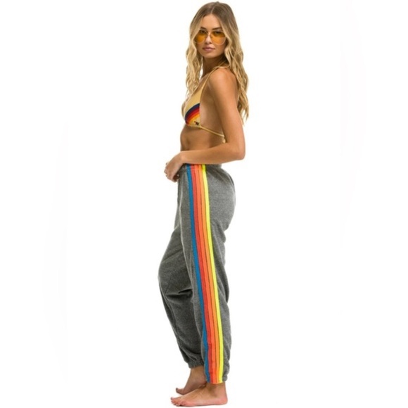 Aviator Nation Pants - AVIATOR NATION Gray Stripe Neon Sweatpants L